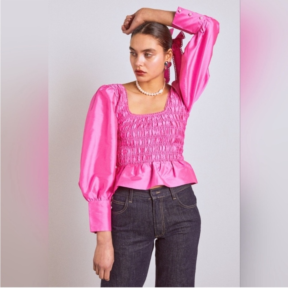 Damson Madder Pink Peplum Long-Sleeve Top
